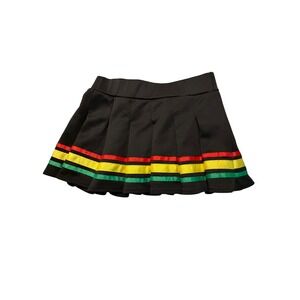 Borage Black Pleated Mini Skirt Rasta Red Yellow Green Striped Skirt S/M